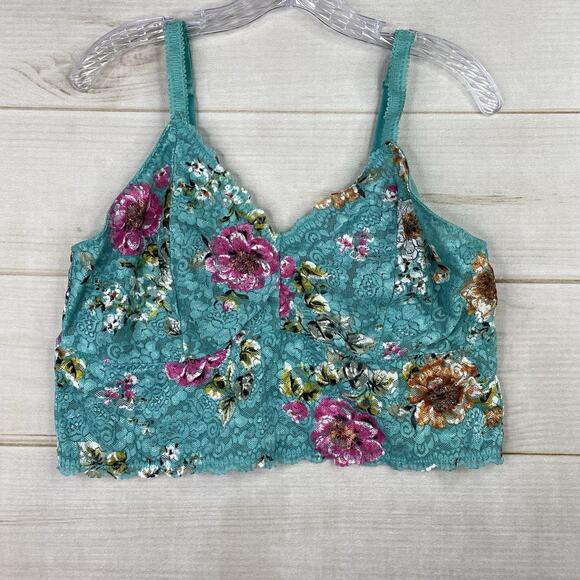 Torrid Women's 3X Bralette Bra Lace Strappy Green Floral Unlined Wire Free - Picture 1 of 7